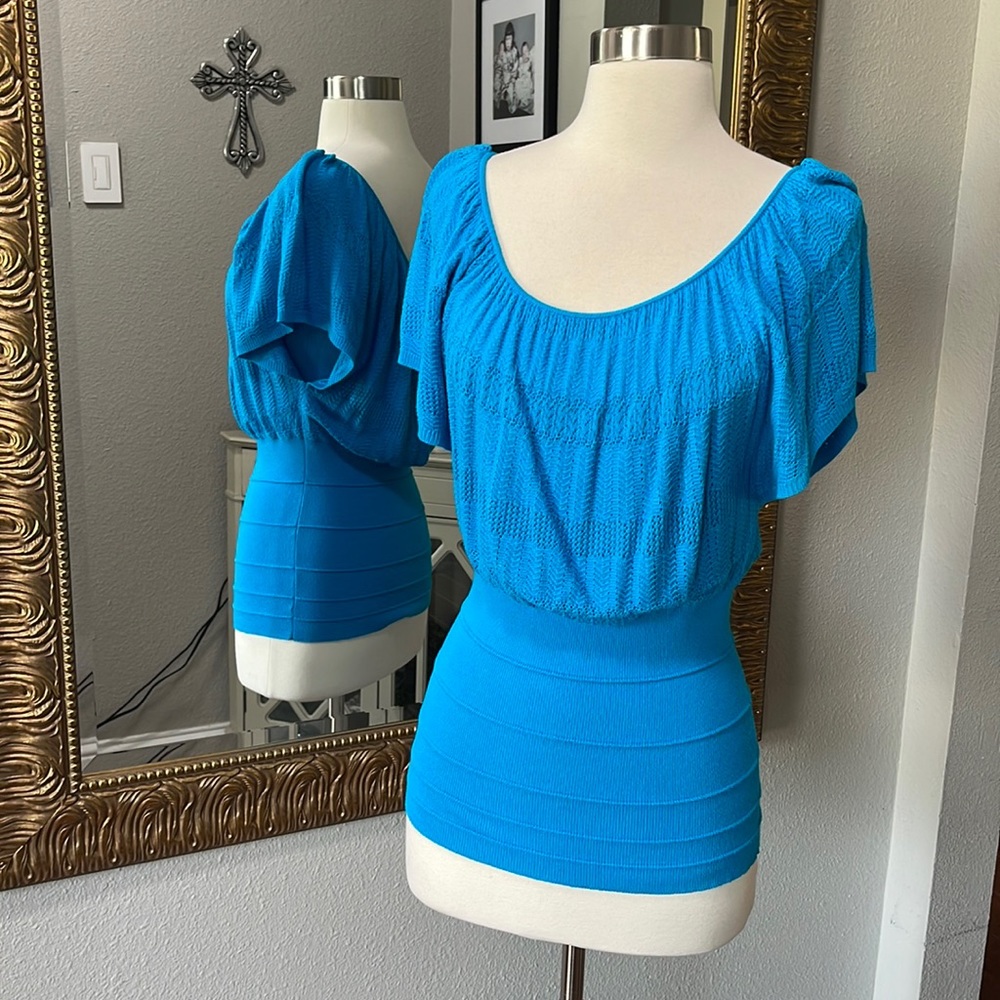 Cache Turquoise Blue Knit Light Sweaters Top